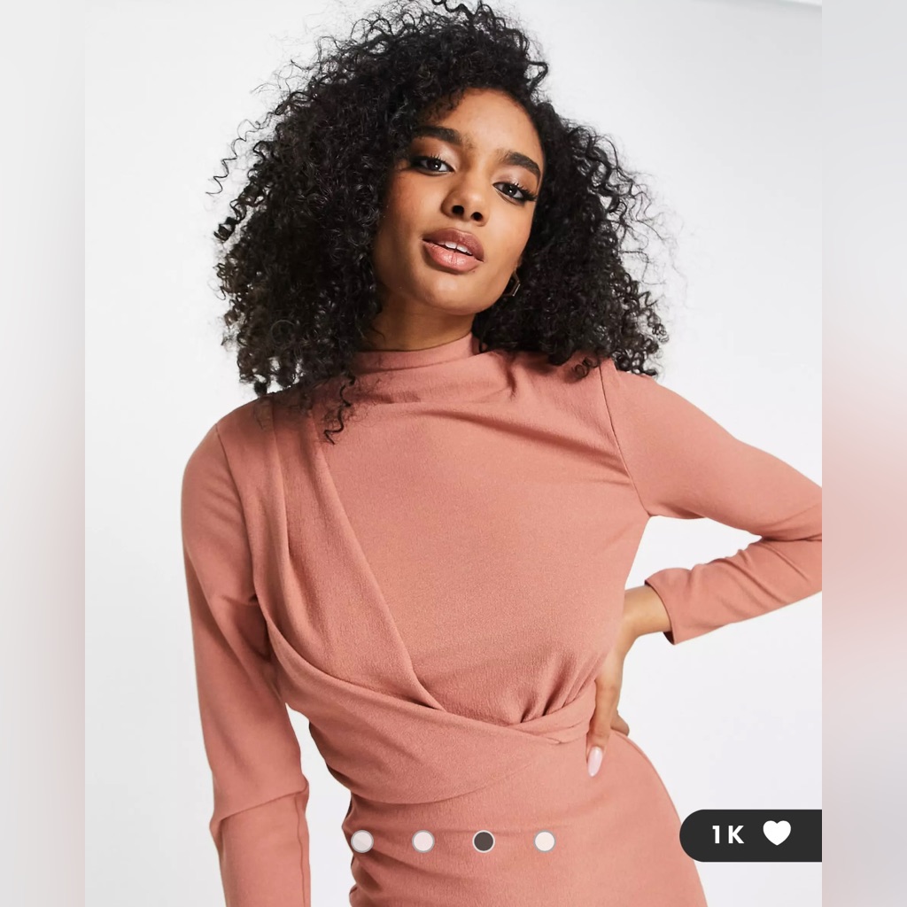 Asos Design Twist Front Padded Shoulder Long Sleeve Crepe Dress Sz 6 Nwot